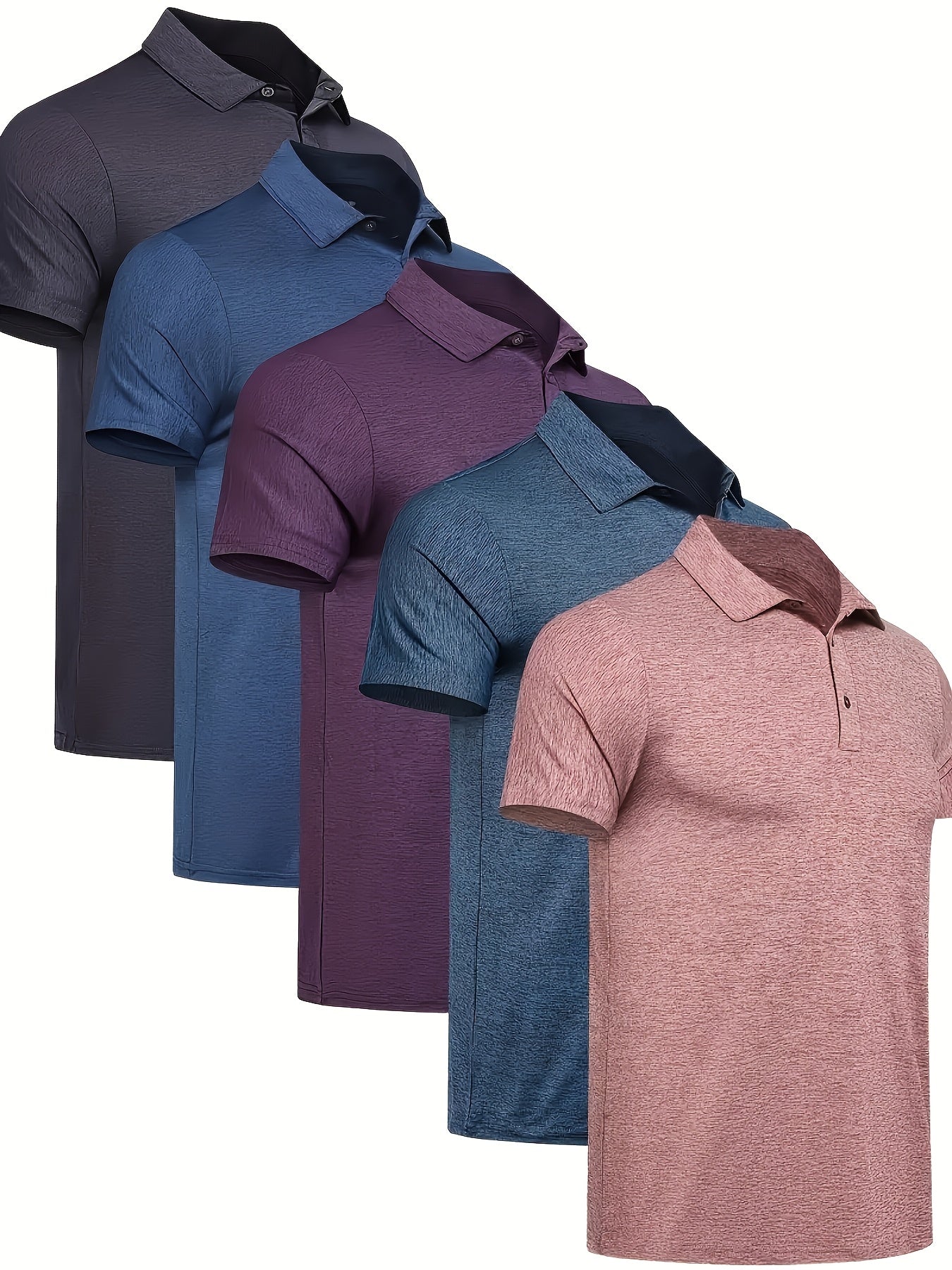 Men's Polo Shirts 5-Pack Moisture Wicking Performance Short Sleeve Golf Shirt – Athletic Casual Collared T-Shirt for Men S-XXL