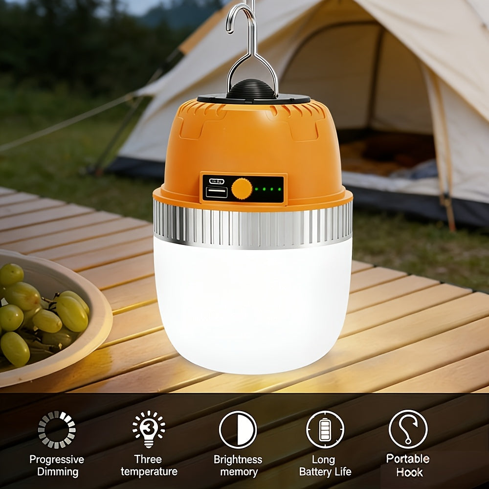 LED Camping Lantern USB Rechargeable with Built-In Power Bank, Ultra-Bright Portable Hanging Tent Light for Camping BBQ Patio Outdoor Emergency, Charges Mobile Phones, Freestanding & Hanging Design