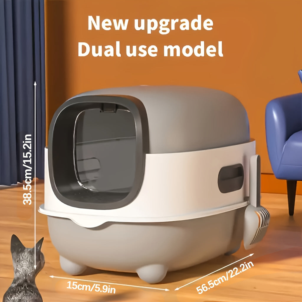 Covered Cat Litter Box – Spacious Fully Enclosed Design with Scoop, Spill Prevention & Odor Control, Easy to Clean & Store, Ideal for All Cats