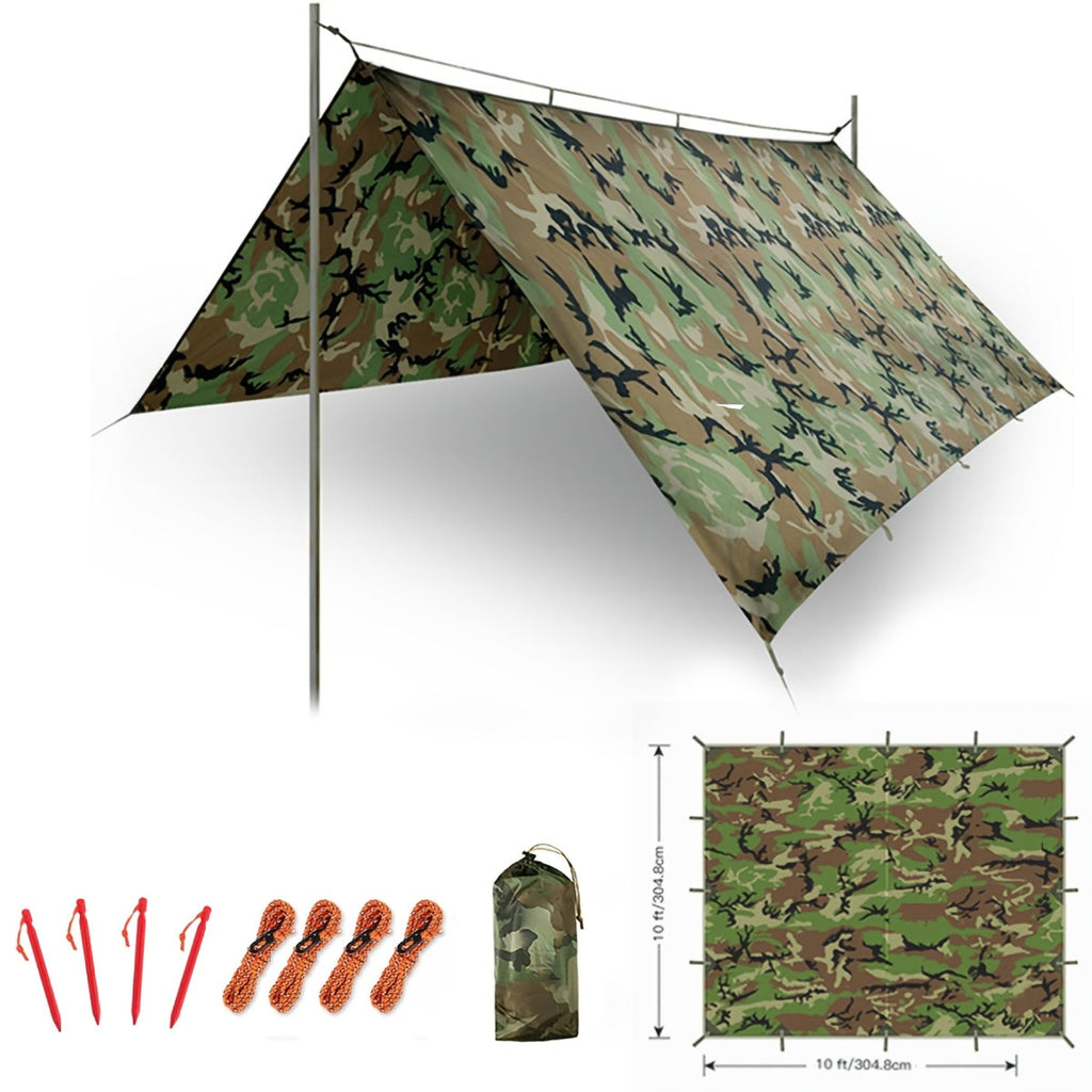Outdoor Camping Tarp Canopy with UV Protection & Alloy Bracket – Portable Foldable 4-Person Shelter for Backpacking, Hiking, Garden & Outdoor Survival | All-Season Camping Awning