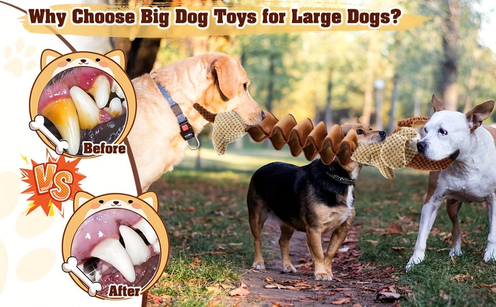 Large Squeaky Crinkle Dog Toy Extendable 15.7 to 19.7 Inch Plush Pull Tug Bite Toy Crinkled Paper Filling Small Medium Large Dogs Interactive Fetch Chew Toy No Battery