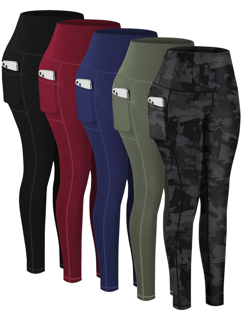 Women's Compression Yoga Pants 5 Pack 7/8 Length High-Waist – Printed Fitness Leggings with Leopard Camo & Solid Patterns for Gym Running Pilates, Athletic Tracksuit Bottoms S-XXL