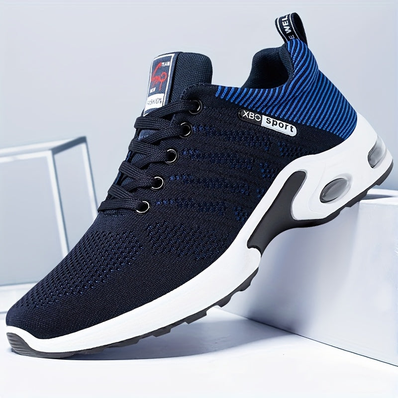 Air Cushion Slip-Resistant Men's Athletic Sneakers – Breathable Lace-Up Casual Sports Shoes for Gym Walking Running Urban Everyday Wear, Black & White or Black Blue, Sizes US 6.5–11.5