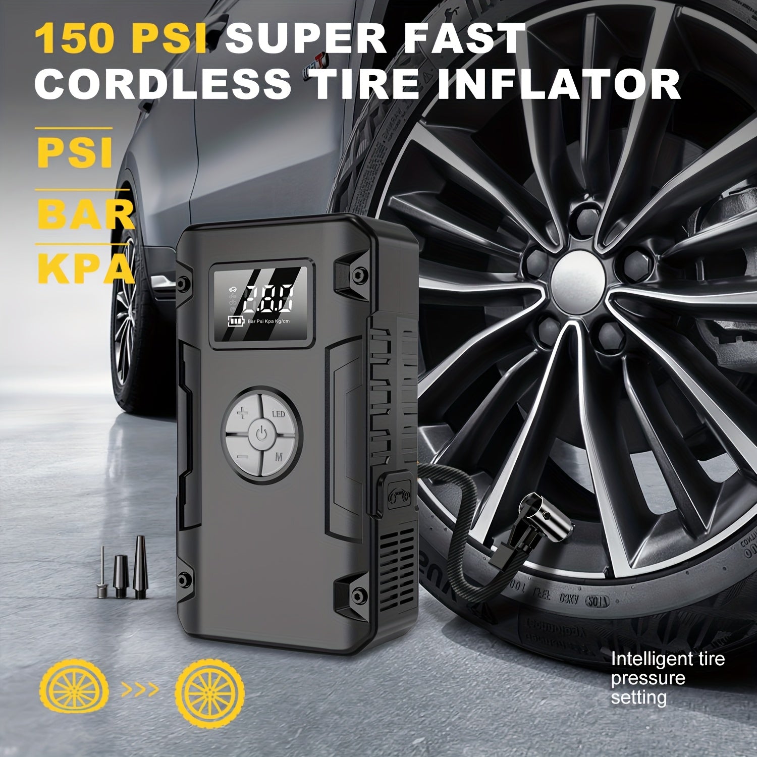 10000A Car Jump Starter 7-in-1 with 150PSI Air Pump – Portable Battery Booster for Gas Up to 10L & Diesel Up to 8L, Power Bank, Vehicle Emergency Kit