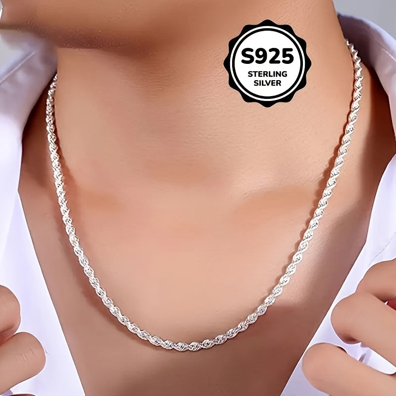 925 Sterling Silver Twisted Rope Chain Necklace for Women – Shiny Hip Hop Choker Layering Chain 16 18 20 22 24 Inch Elegant Silver Jewelry Gift for Her Birthday Anniversary Christmas