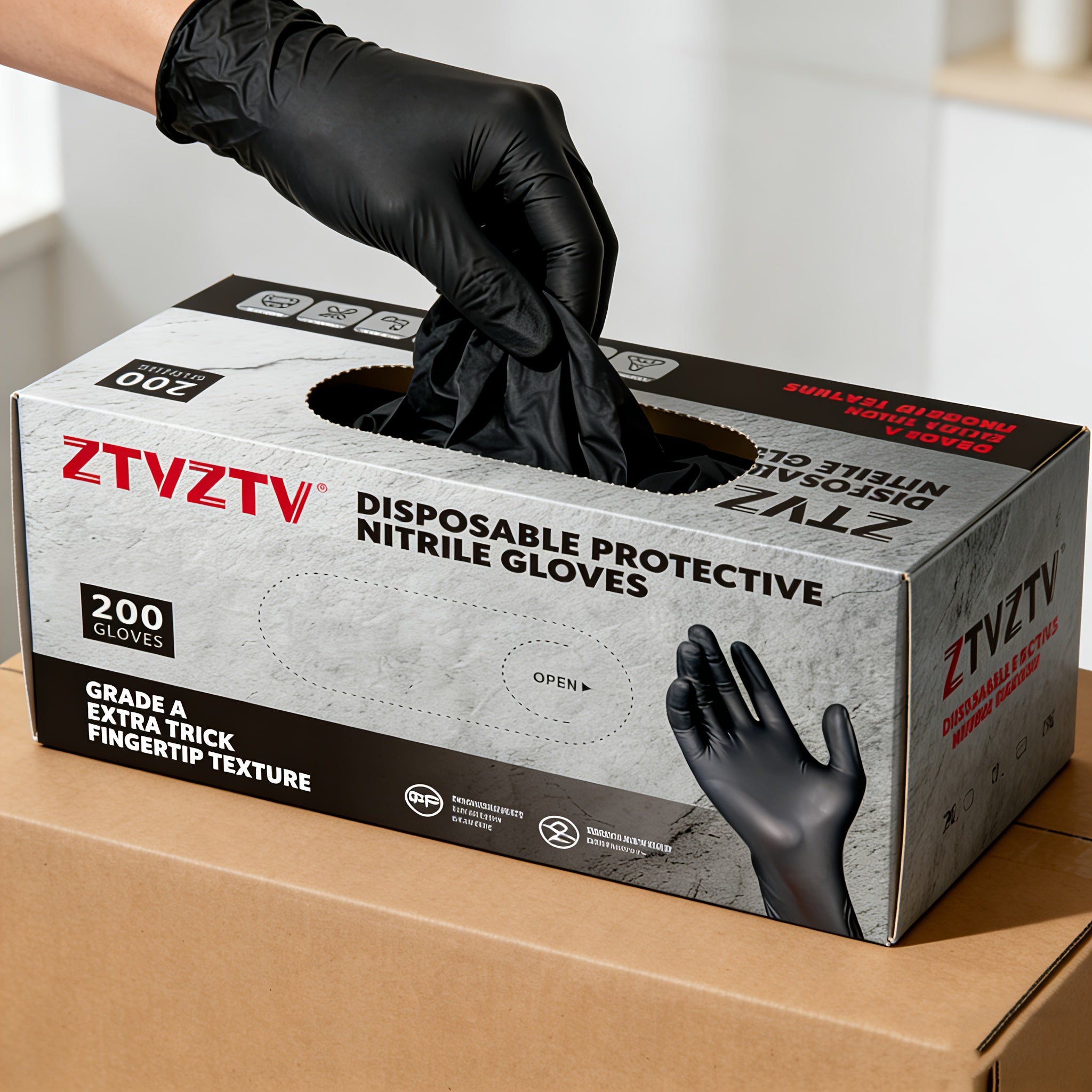 Black Nitrile Disposable Gloves 200 Pack Latex-Free Chemical Resistant High-Density Flexible Fit Industrial Grade for Cleaning Tattooing Painting Car Washing – S M L XL
