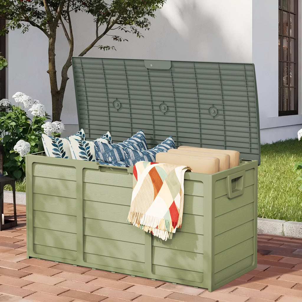 75 Gallon Resin Outdoor Storage Box with Handles Weatherproof Deck Box for Pool Accessories Garden Tools Patio Backyard