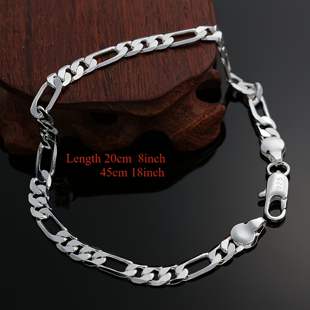 925 Sterling Silver Bracelet & Necklace Jewelry Set 2pcs Unisex – Hip Hop Chain Link Design for Men & Women Hypoallergenic Matching Couple Jewelry Christmas Wedding Anniversary Birthday Gift