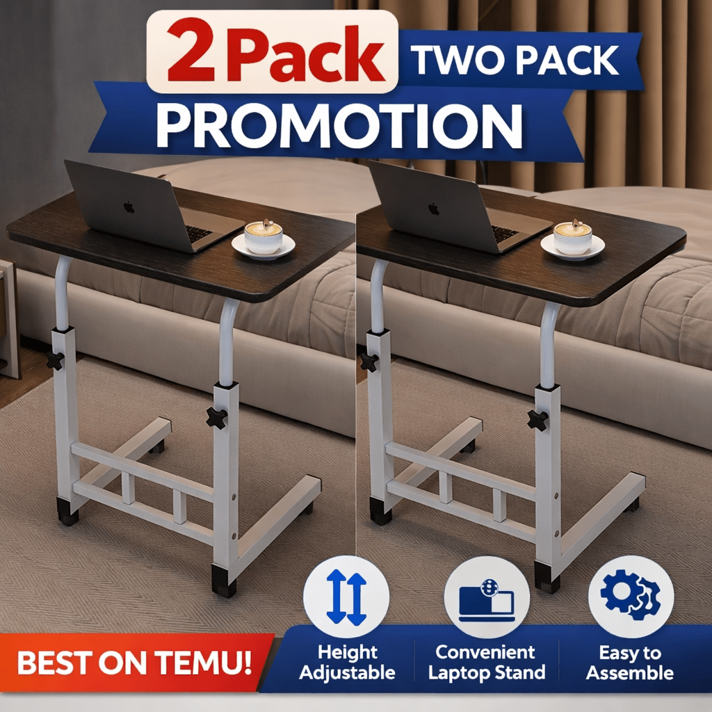 Mobile Lift Table Adjustable Height Rolling Laptop Desk with Wheels Bedside Sofa Side Table for Bedroom Home Office Dorm
