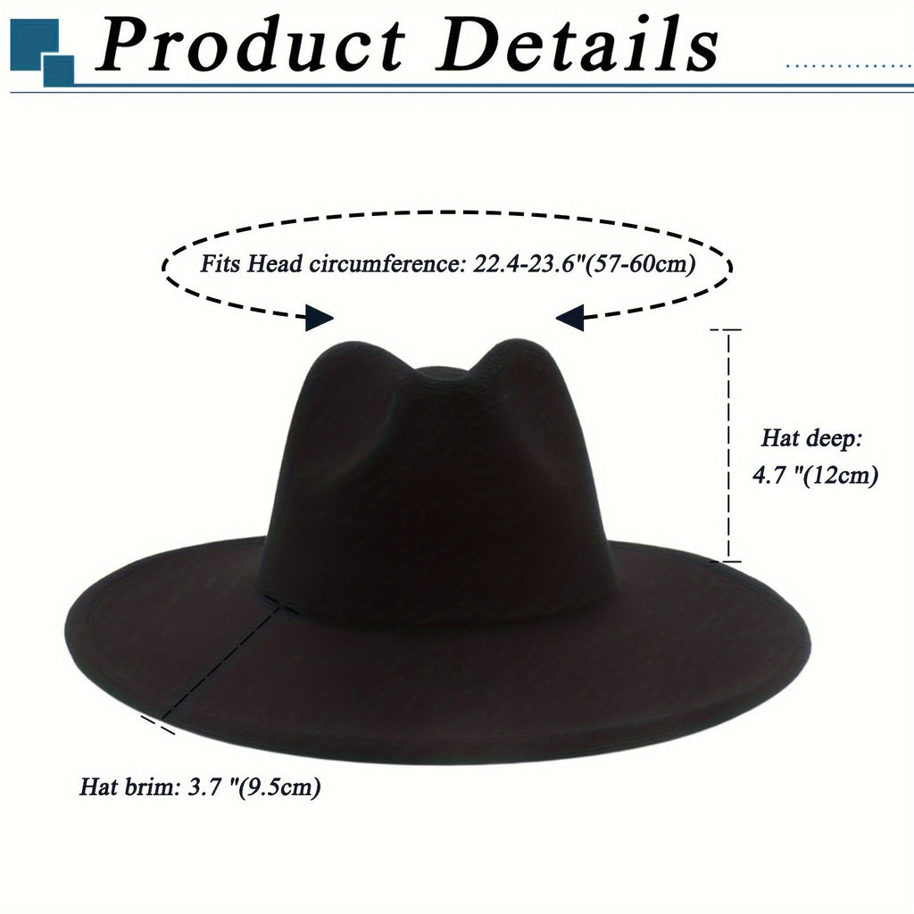 Wide Brim Cowboy Hat for Men & Women – Western Felt Fedora Cowgirl Cap, Classic Jazz Panama Trilby Style, Sun Hat for Outdoor Festivals, Travel & Everyday Casual Wear