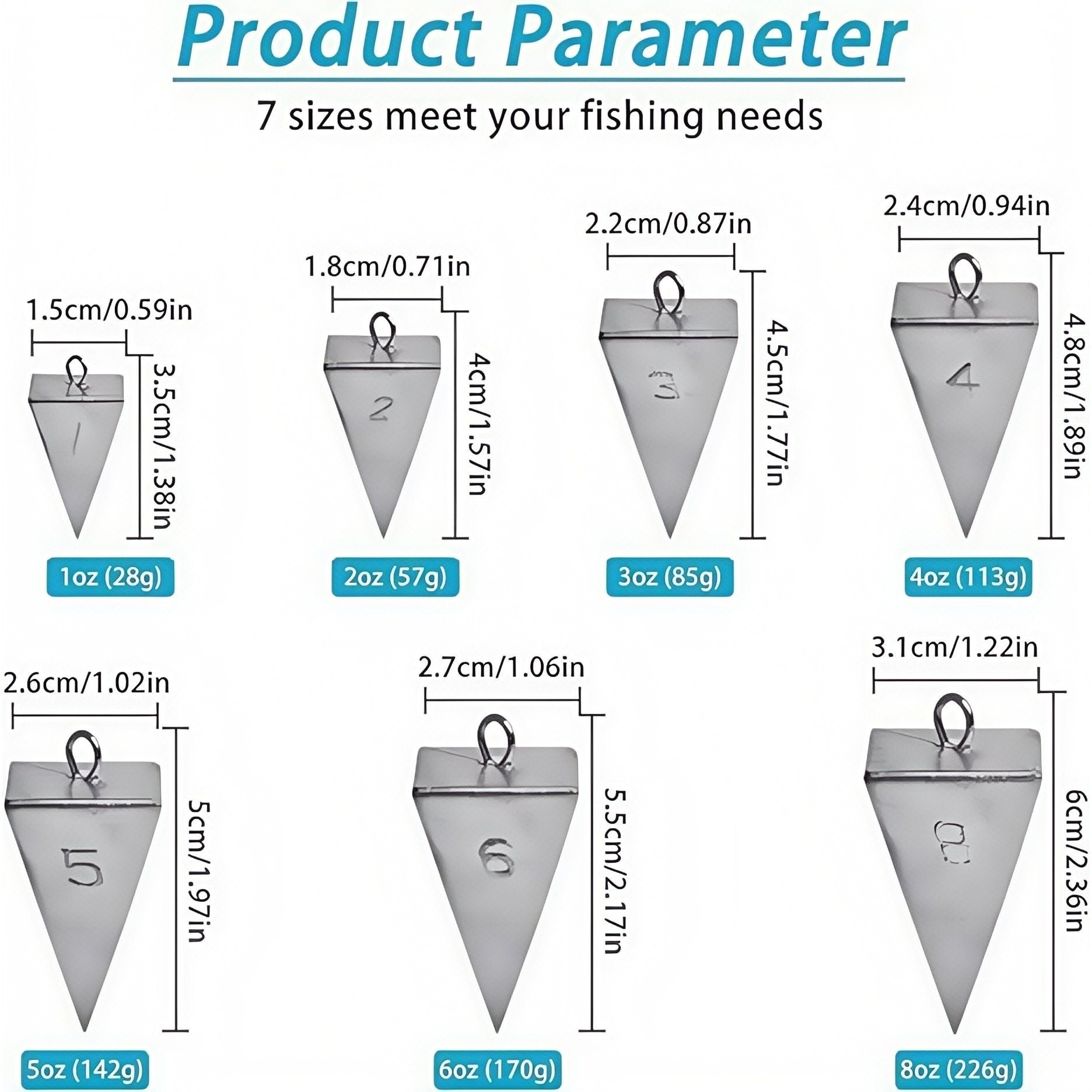 Pyramid Fishing Sinkers 1oz to 10oz Multi-Pack – Strong Hold Saltwater Freshwater Surf Fishing Weights for Pompano Bass Drum Croaker, Bottom Fishing Tackle 1oz 2oz 3oz 4oz 5oz 6oz 8oz 10oz