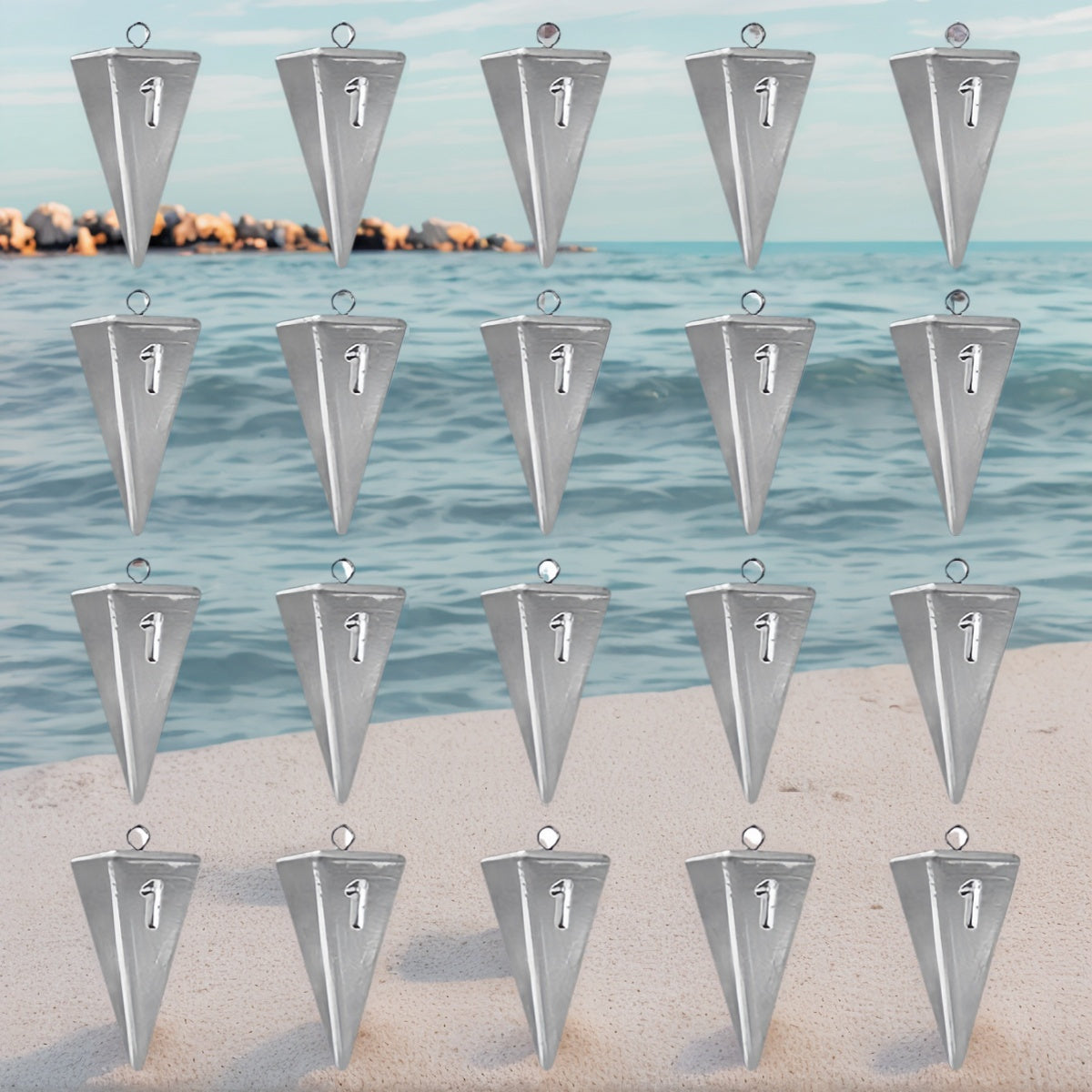 Pyramid Fishing Sinkers 1oz to 10oz Multi-Pack – Strong Hold Saltwater Freshwater Surf Fishing Weights for Pompano Bass Drum Croaker, Bottom Fishing Tackle 1oz 2oz 3oz 4oz 5oz 6oz 8oz 10oz