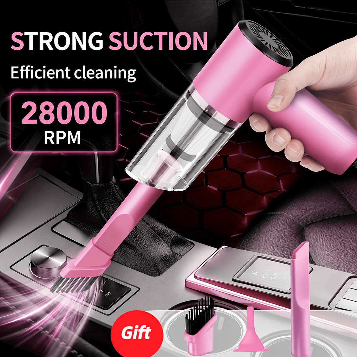 Cordless Car Vacuum Cleaner 7KPa Strong Suction 80dB Quiet Operation 3 Nozzles Rechargeable Handheld Portable Auto Vacuum for Car Interior Home Pet Hair Women Gift Car Accessories