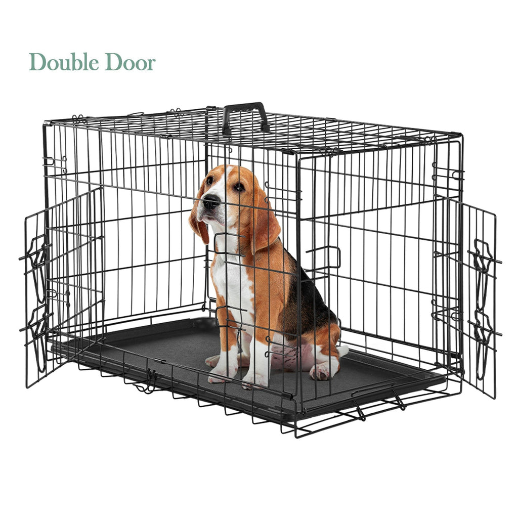 Folding Wire Dog Crate with Divider & Leak-Proof Tray – Double Door Collapsible Metal Kennel for Small, Medium & Large Dogs, Indoor, Outdoor & Travel Use