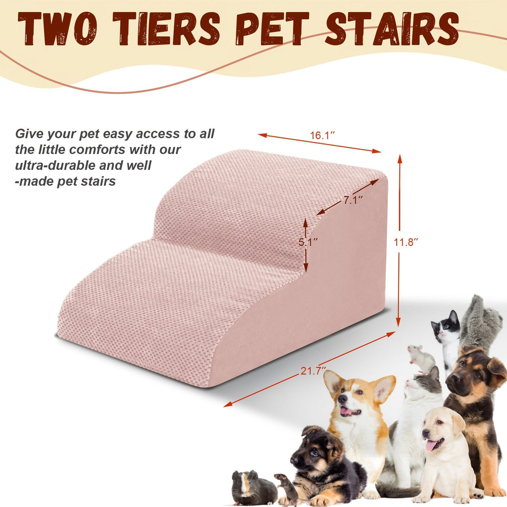 NIUBYA Extra Wide Dog Stairs for Small Dogs – High Density Foam Pet Steps, Non-Slip Bottom, Soft Cushioned Ramp for High Beds Couch Sofa, Ideal for Injured Elderly Dogs, Polypropylene, Compact