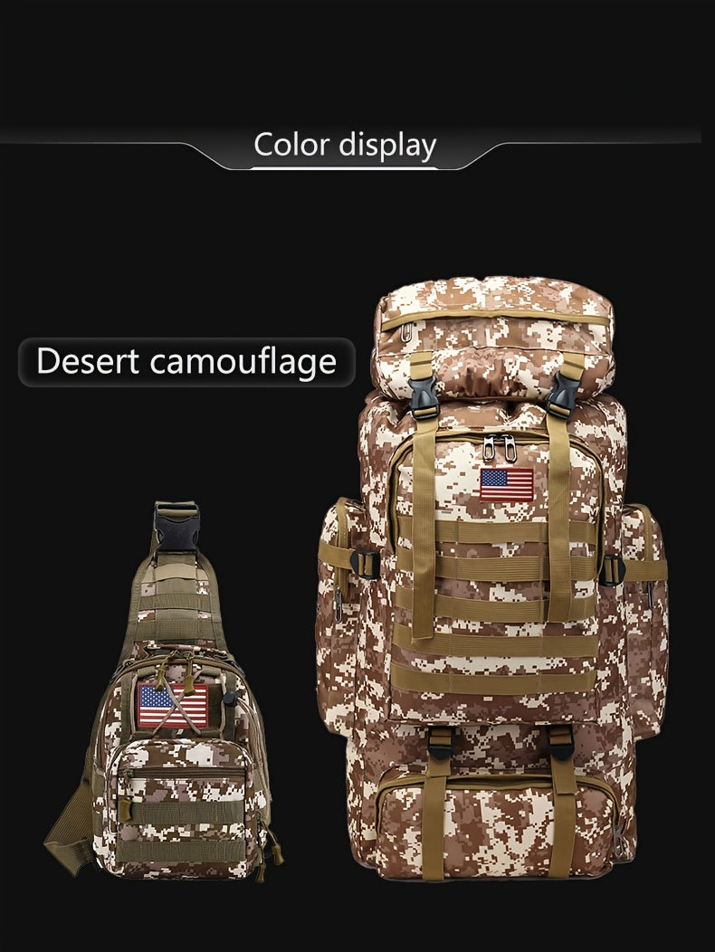 Tactical Backpack & Chest Pack 2-Piece Set - 80L 3-Day Assault Pack for Men, Polyester Molle Military Backpack for Hiking, Camping, Hunting, Travel & Outdoor Sports