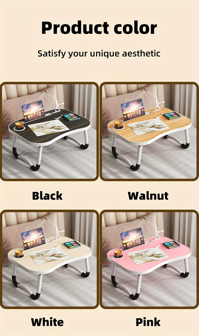 Foldable Laptop Desk Portable Bed Desk with Cup Holder Tablet Slot Fiberboard Lap Desk for Work Study Drawing Gaming Dining in Bed Sofa Floor Black and Walnut Home Office Gift