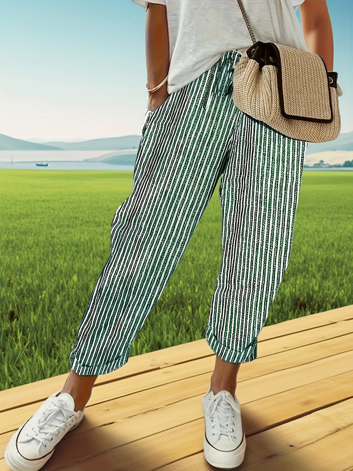 Women's High-Waisted Wide Leg Pants Side Stripe Casual Loose Fit Trousers – Lightweight Breathable All-Season Everyday Wear 5 Colors Black Brown Green Blue Red S-XXL