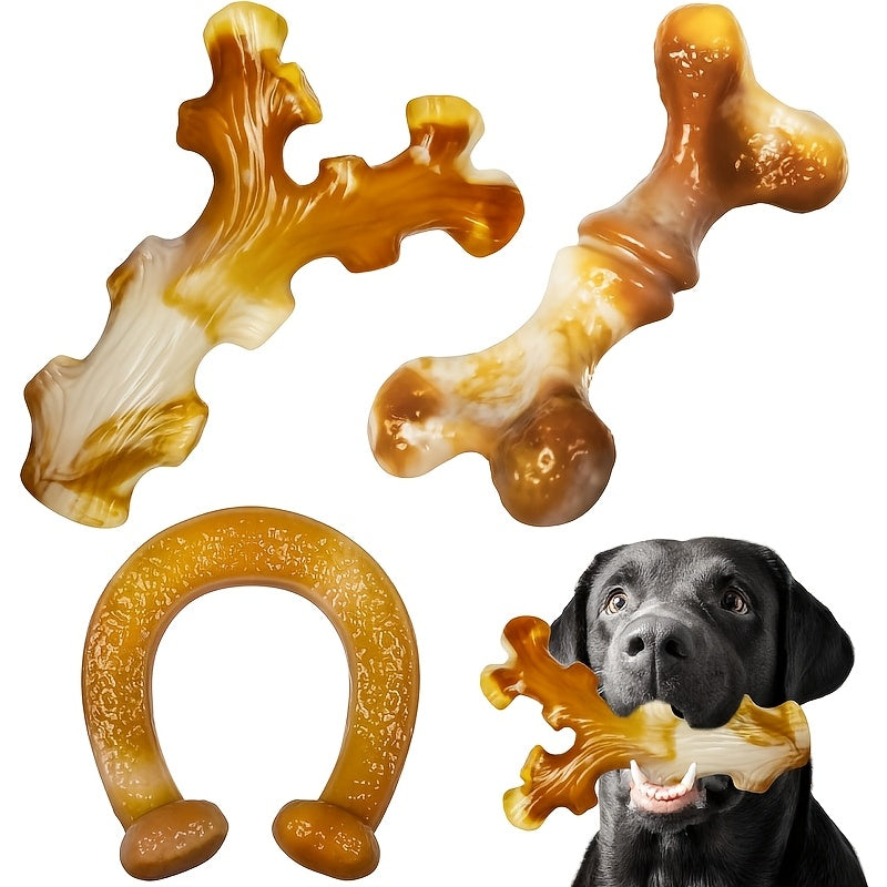 3-Pack Indestructible Nylon Dog Chew Toys for Aggressive Chewers Large Breed Stripe Pattern Heavy-Duty Teething Dental Chew Toy Set