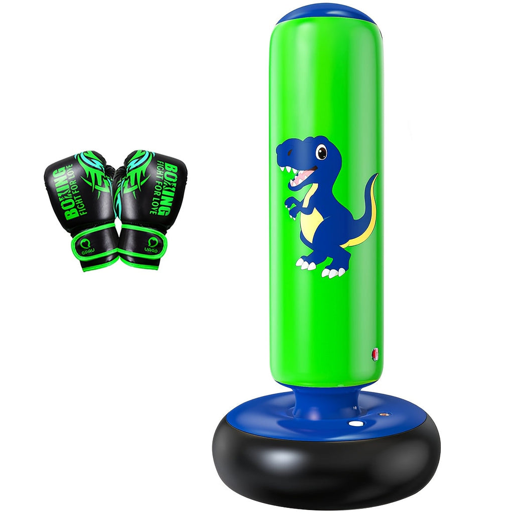 Dinosaur Inflatable Punching Bag 48 Inch for Kids – Stable Bop Bag Boxing Set with Gloves for Karate, Taekwondo & Active Play | Fun Dinosaur Toy Gift for Boys & Girls Ages 3+ | Blue & Red