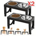 Elevated Dog Bowls Foldable Raised Feeder Stand 2 Stainless Steel Bowls Adjustable 5 Heights Non-Slip Portable – Dog Food Water Bowl for Small Medium Large Dogs & Cats, 2-Pack