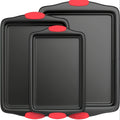 Carbon Steel Nonstick Baking Pan Set 3/9 Pcs – Commercial Grade Oven Safe Bakeware with Red Silicone Handles, Non-stick Inside & Outside, Restaurant Quality Kitchen Cookware for Home Baking