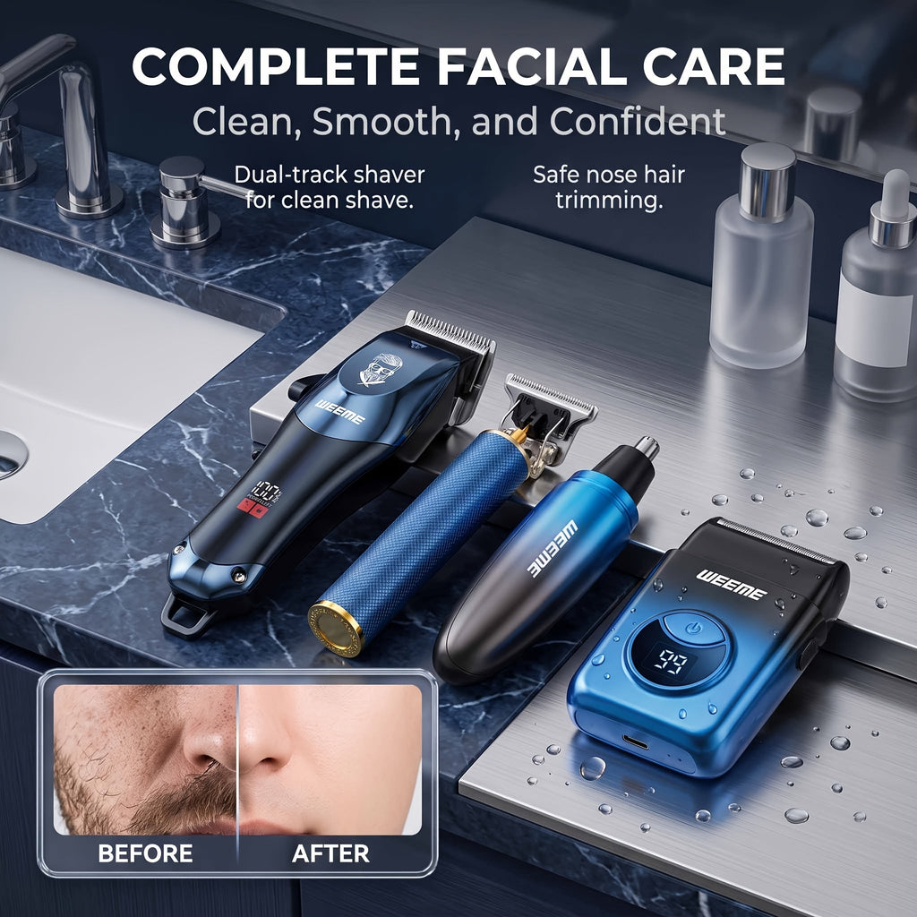 Men's Electric Hair Clipper Grooming Set USB Rechargeable Cordless Nose Hair Trimmer Shaver 2-Piece 4-Piece 5-Piece Professional Lithium Battery Father's Day Birthday Gift Golden Blue