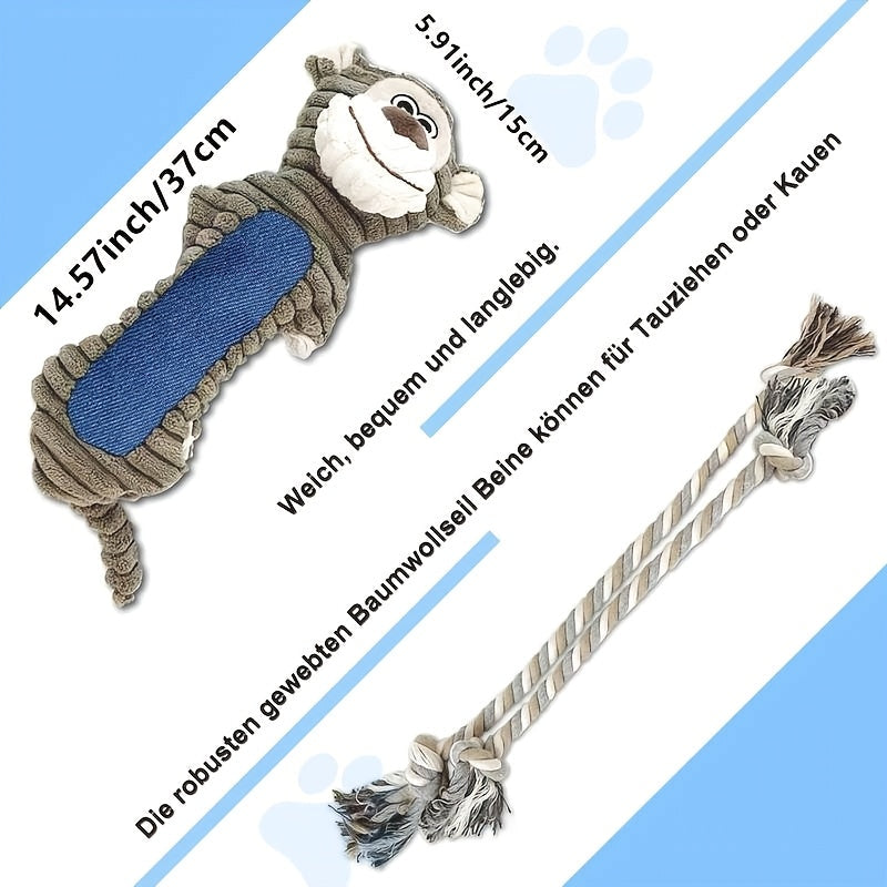 Interactive Squeaky Monkey Dog Toy with Pull Rope Soft Plush Tug Chew Toy for Large Small Dogs Puppies Anxiety Relief Built-In Squeaker Whistle Double Suture Best Gift for Dog Owners