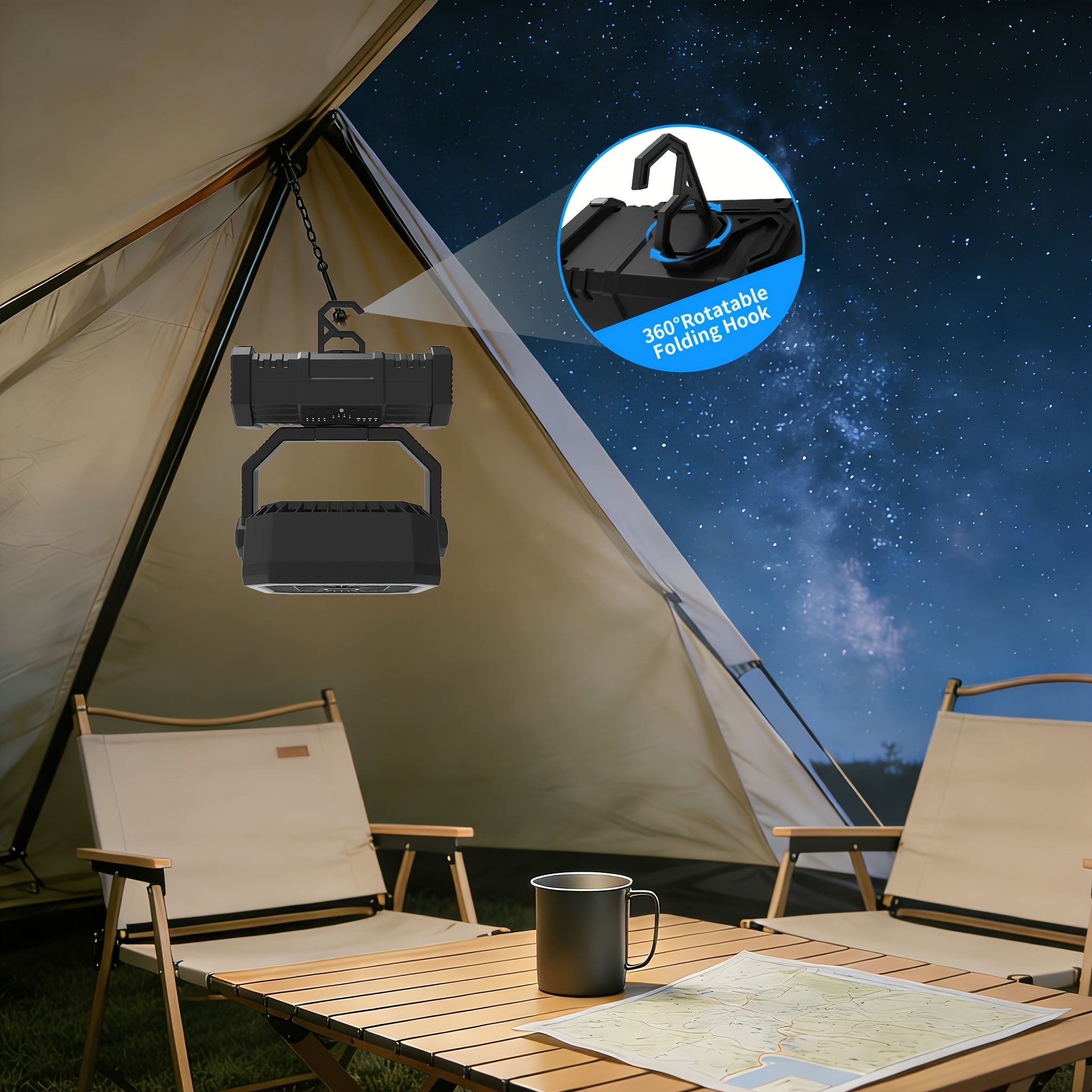 20000mAh Portable Camping Fan with Remote Control, LED Lights & 4 Speeds – Rechargeable Battery Operated Oscillating Tent Fan with 360° Rotation & Power Bank for Outdoor Camping, RV, Travel & Home Backup