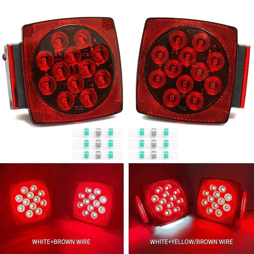 12V LED Trailer Lights Kit Stop Tail Turn Signal License Plate Light for Trailers Under 80 Inch Square LED Tail Lights for Boat Trailer Truck RV Camper Marine with Wiring Kit Options