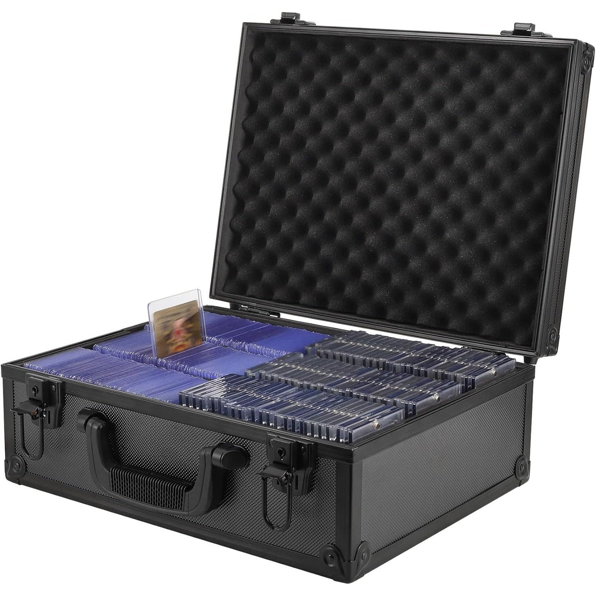 Trading Card Storage Box with Lock Holds 600 Plus 3x4 35PT Rigid Top Loaders Sports Card Organizer Case for Pokemon MTG Yu-Gi-Oh Baseball Football Basketball Standard and Mini Size