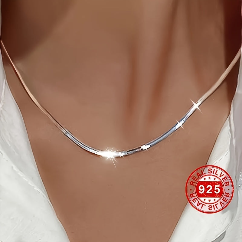 S925 Sterling Silver Flat Snake Bone Chain Necklace Unisex – Handmade Hypoallergenic Artistic Stackable Layering Necklace 18 20 22 Inch Pendant Chain Gift for Him Her Birthday Anniversary