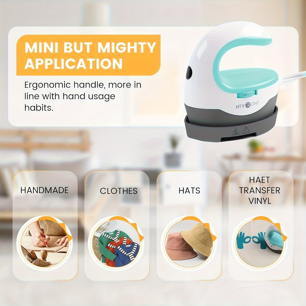 Mini Heat Press Machine Portable Small Iron Press for T-Shirts Hats Bags – 3 Heat Settings HTV Sublimation Vinyl Transfer Projects – Fast Heat-Up Easy Grip Lightweight Craft Press for Beginners and Makers