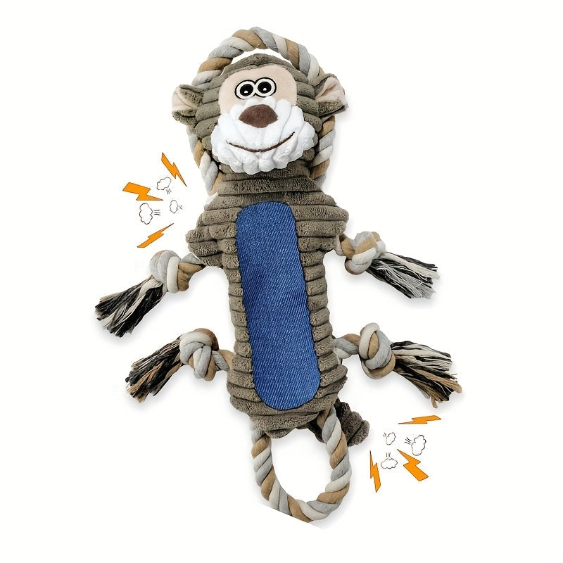 Interactive Squeaky Monkey Dog Toy with Pull Rope Soft Plush Tug Chew Toy for Large Small Dogs Puppies Anxiety Relief Built-In Squeaker Whistle Double Suture Best Gift for Dog Owners