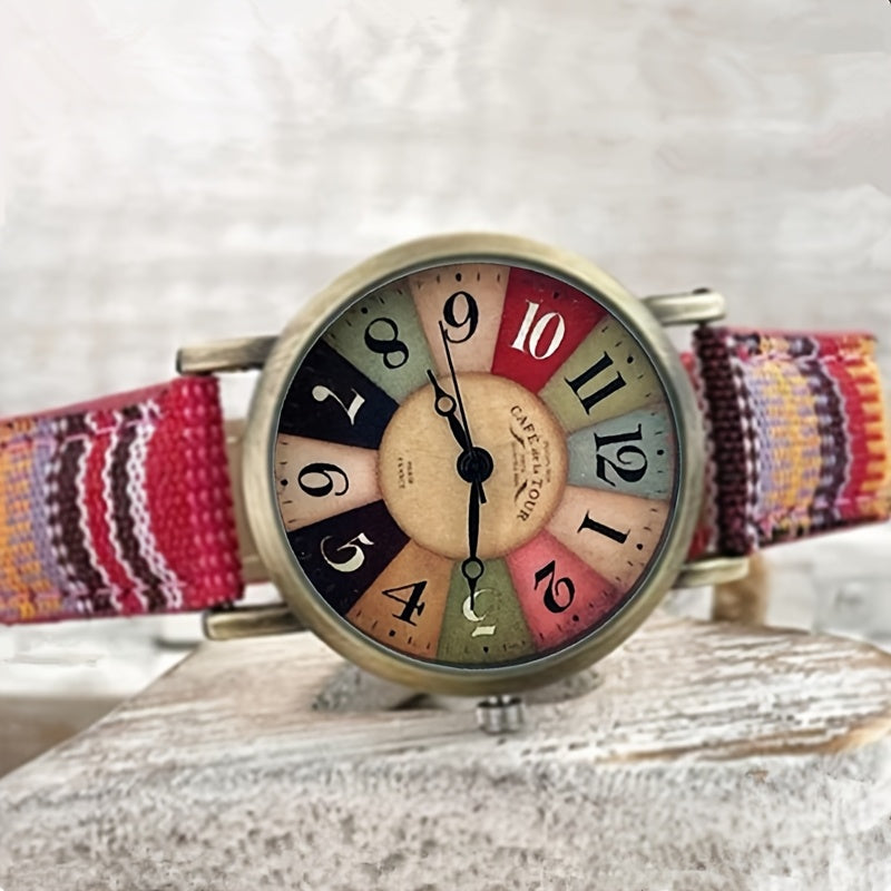 Colorful Bohemian Women's Quartz Watch – Striped Band Analog Wristwatch Stainless Steel Case Shock Resistant 3 Colors Purple Blue Rose Boho Style Daily Wear Festival Gift for Her