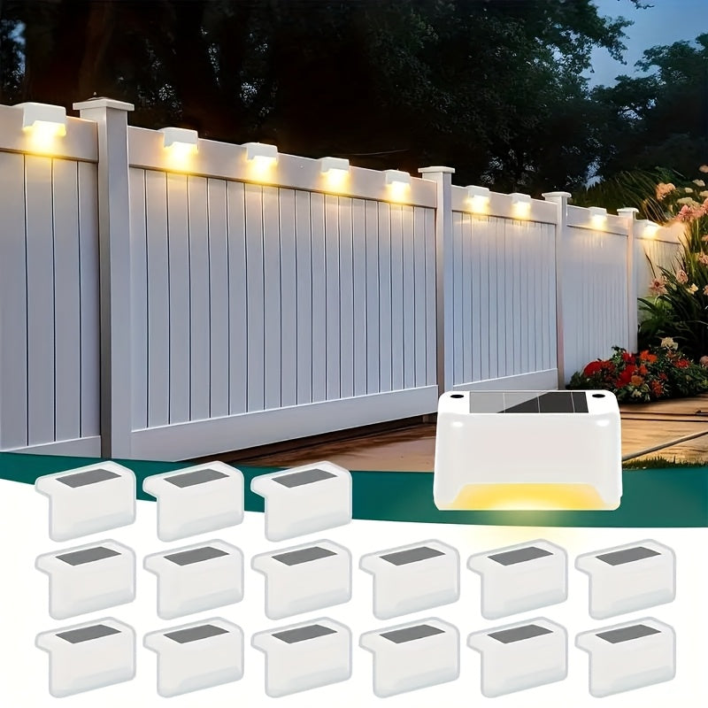 Solar LED Deck Lights Outdoor Stair Step Lights Auto On Off Dusk to Dawn 12 Hour Warm White 3500K for Fence Pathway Patio Balcony Yard Weatherproof ABS Pack of 8 16 or 32 No Wiring Required