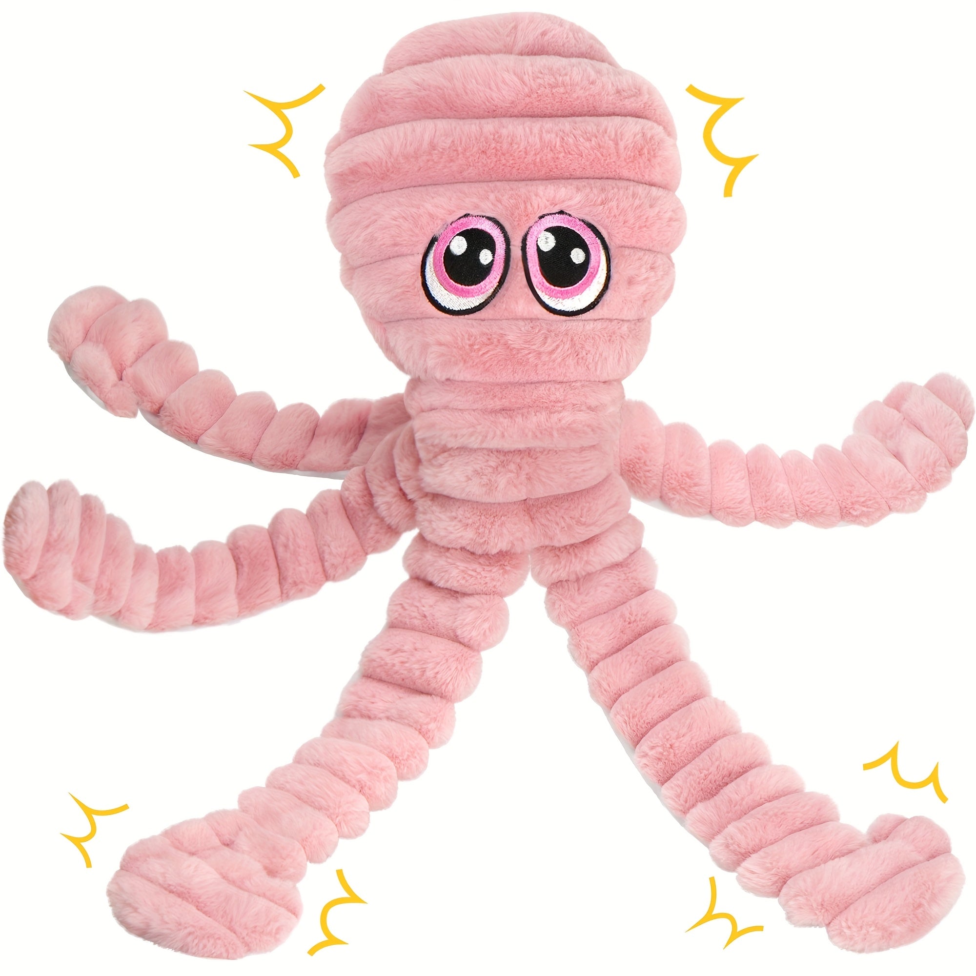 Squeaky Octopus Plush Dog Chew Toy Interactive Stuffed Squeaker Toy Puppies Dogs Soft Teeth Cleaning Chewable Small Medium Large Breeds 5 Colors Green Blue Pink Yellow Red