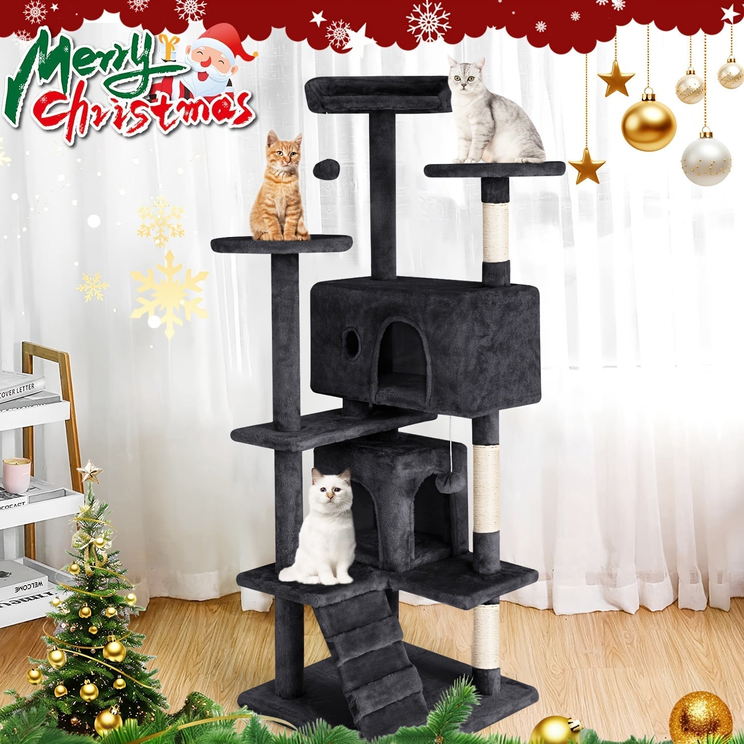 54 Inch Cat Tree Tower for Indoor Cats – Multi-Level Activity Center with Scratching Posts, Condo House & Toys for Kittens & Adult Cats, Dark Gray