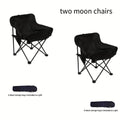 Portable Folding Moon Chair and Table Set 2 3 5pcs with Storage Bag for Beach Camping Fishing Family BBQ Picnic Outdoor Hiking Courtyard Black White