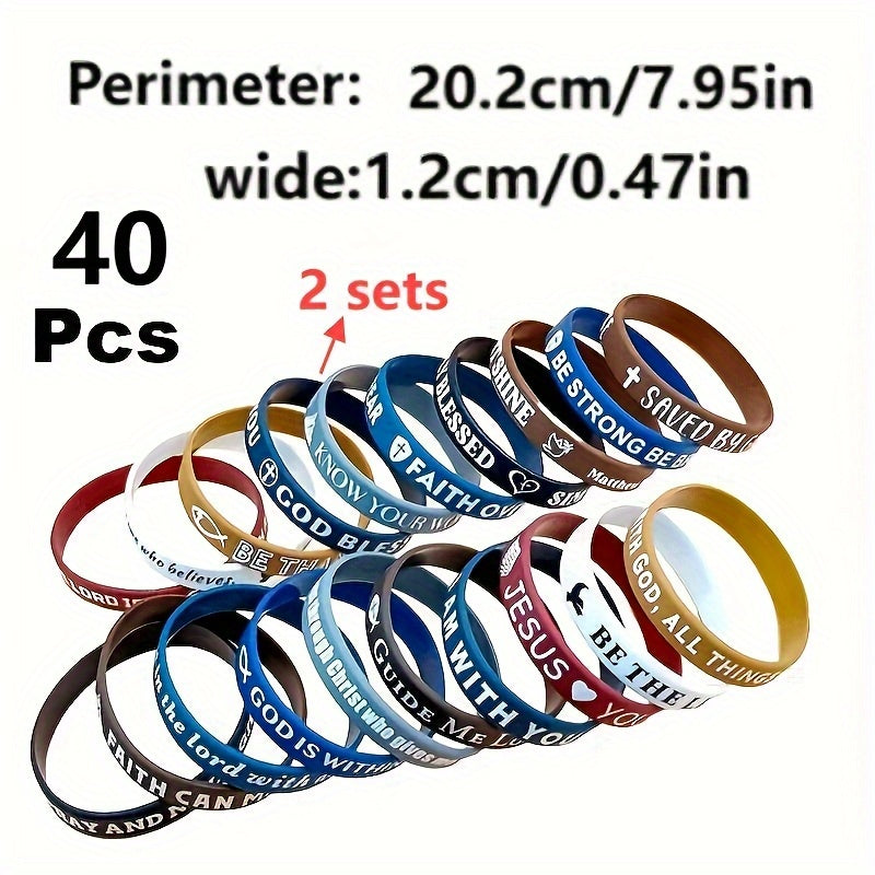 40-Pack Inspirational Bible Verse Silicone Bracelets Cute Colorful Christian Wristbands for Men Women Kids Church VBS Party Favors
