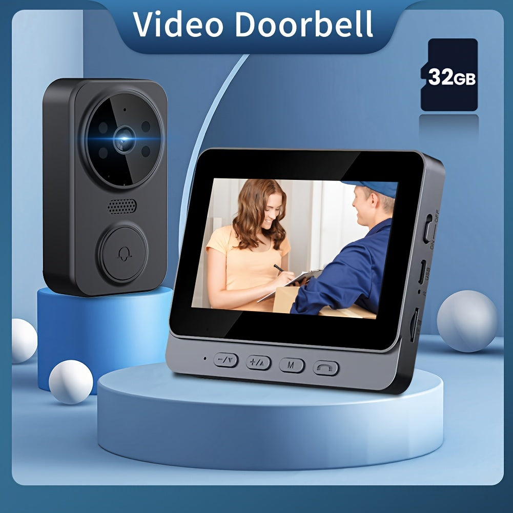 Wireless Video Doorbell Camera No Wi-Fi Needed with 4.3" Indoor Monitor – 1080P FHD 120° Wide Angle Night Vision Two-Way Audio 1200mAh Battery SD Card Storage Easy Install Home Security