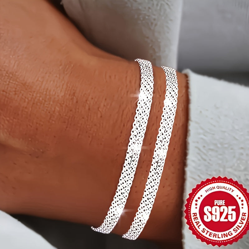 S925 Silver Braided Bracelet Set 4pcs Boho Vintage Stackable Bangles Silver Plated Layering Bracelets for Women Daily Wear Valentine Gift