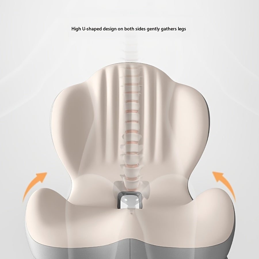 Memory Foam Seat Cushion with Ergonomic Raised Back & Hollow Breathable Design – Coccyx Tailbone Pain Relief Cushion for Office Chair, Car Seat, Wheelchair & Home, Non-Slip Buttock Cushion