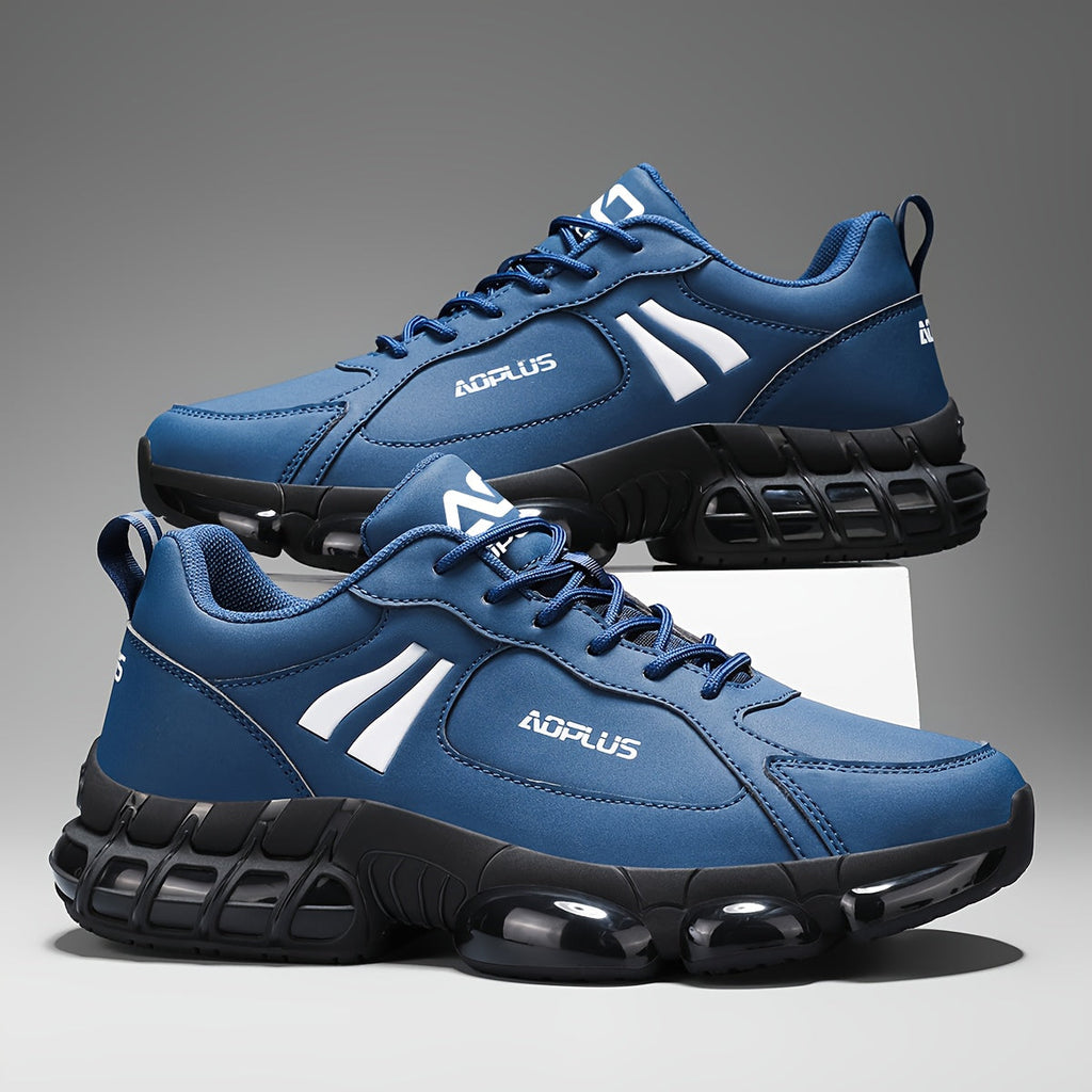 Wear-Resistant All-Season Men's Road Running Sneakers – Anti-Slip Lace-Up Low Top Athletic Shoes for Running Gym Casual Outdoor, Blue Black White, Wide Sizes US 6.5–13.5