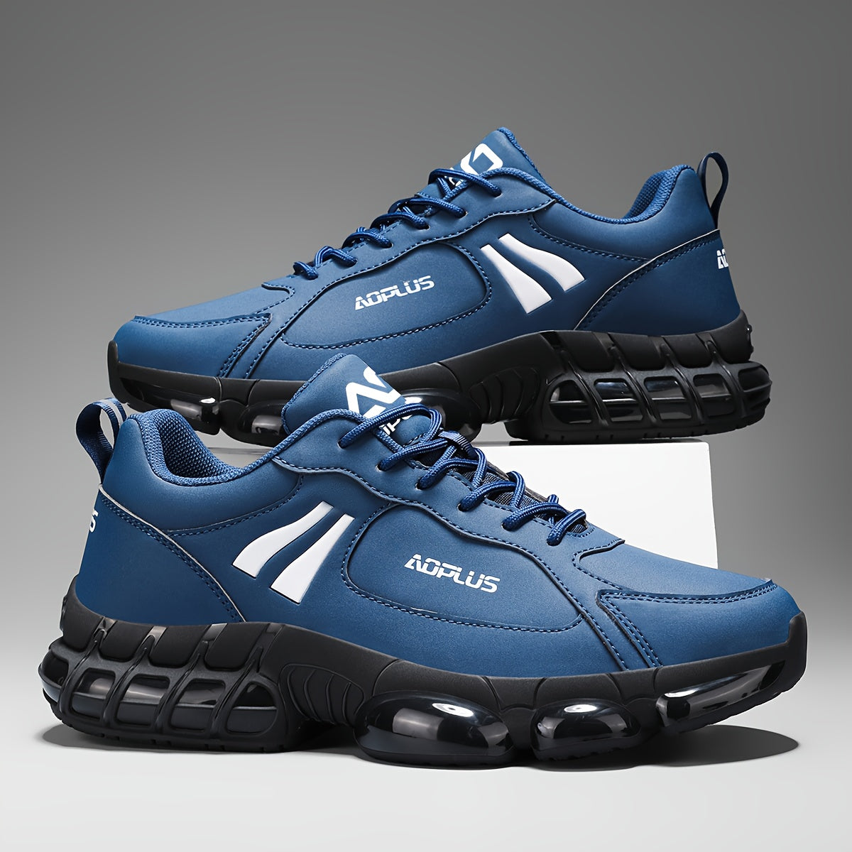 Wear-Resistant All-Season Men's Road Running Sneakers – Anti-Slip Lace-Up Low Top Athletic Shoes for Running Gym Casual Outdoor, Blue Black White, Wide Sizes US 6.5–13.5