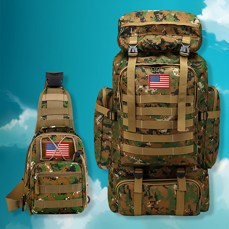 Tactical Backpack & Chest Pack 2-Piece Set - 80L 3-Day Assault Pack for Men, Polyester Molle Military Backpack for Hiking, Camping, Hunting, Travel & Outdoor Sports