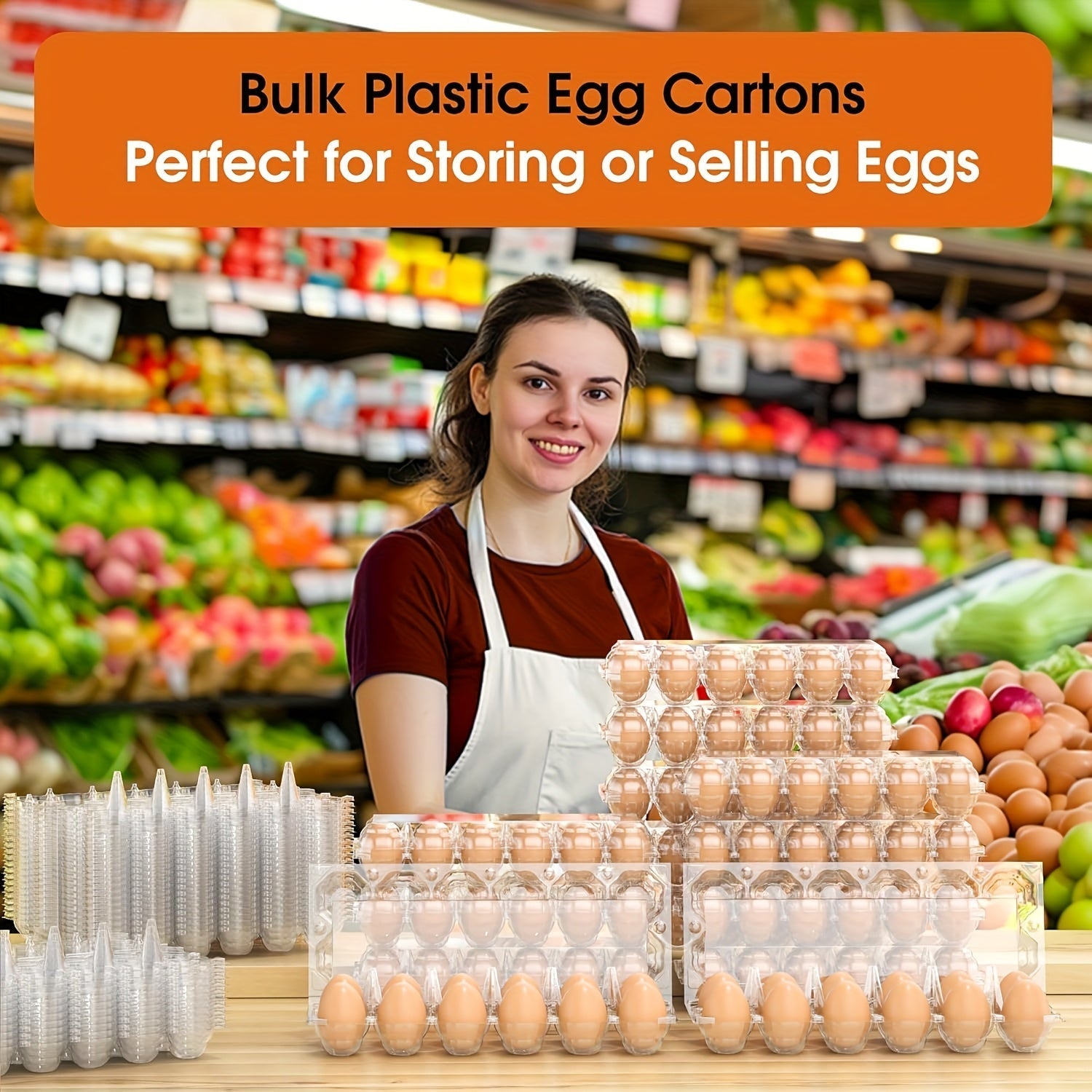 60-Pack Clear Plastic Egg Cartons 12-Cavity with Label Stickers – Bulk PET Egg Boxes for Home Kitchen, Ranch, Chicken Farm, Farmers Market & Refrigerator Storage, Holds Standard Dozen Eggs
