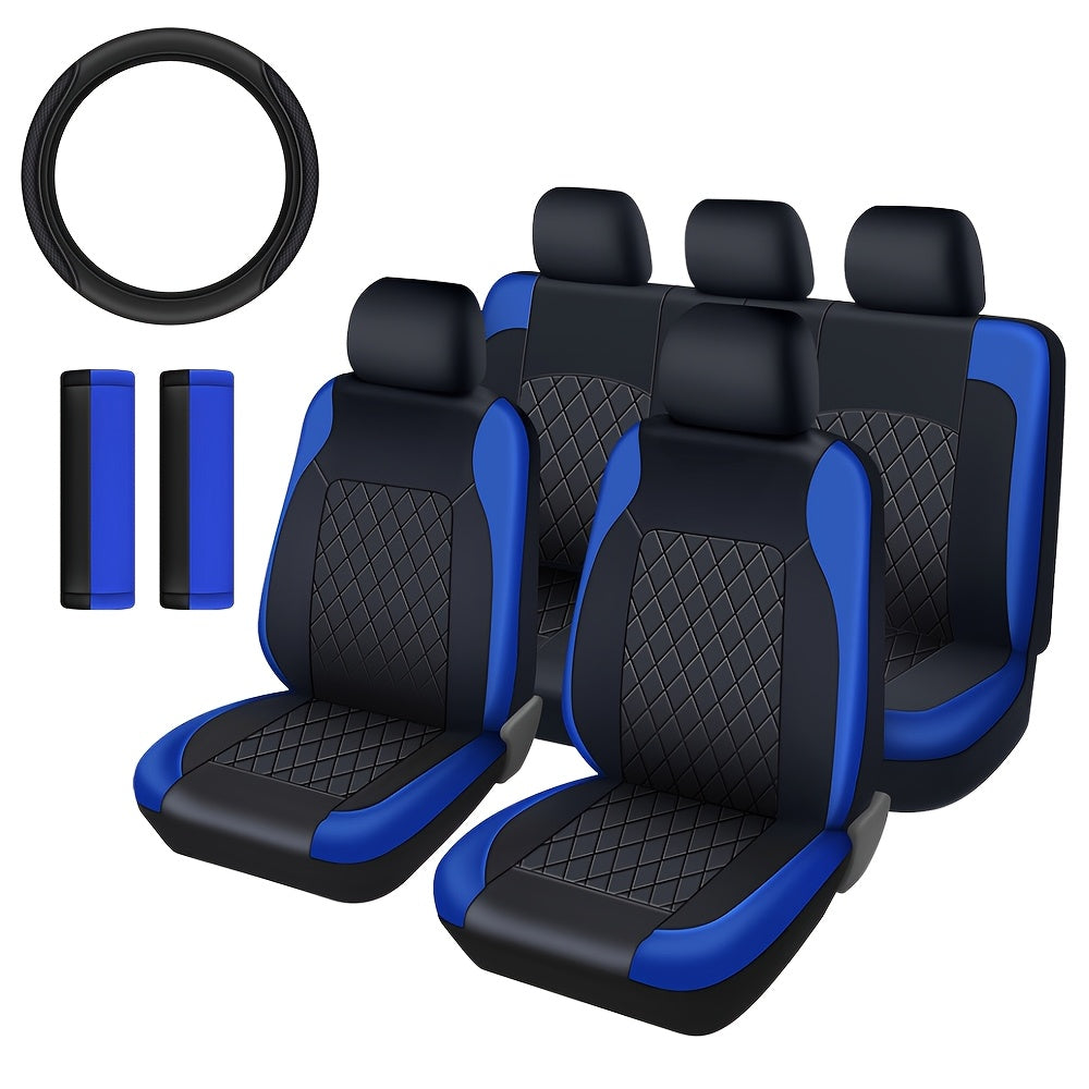 Quilted PU Leather Car Seat Covers Waterproof Sponge Padded All-Season Universal Fit Cars SUVs Trucks Gray Black Red Blue Single or 12-Piece Full Set Interior Protection | Nova Mart