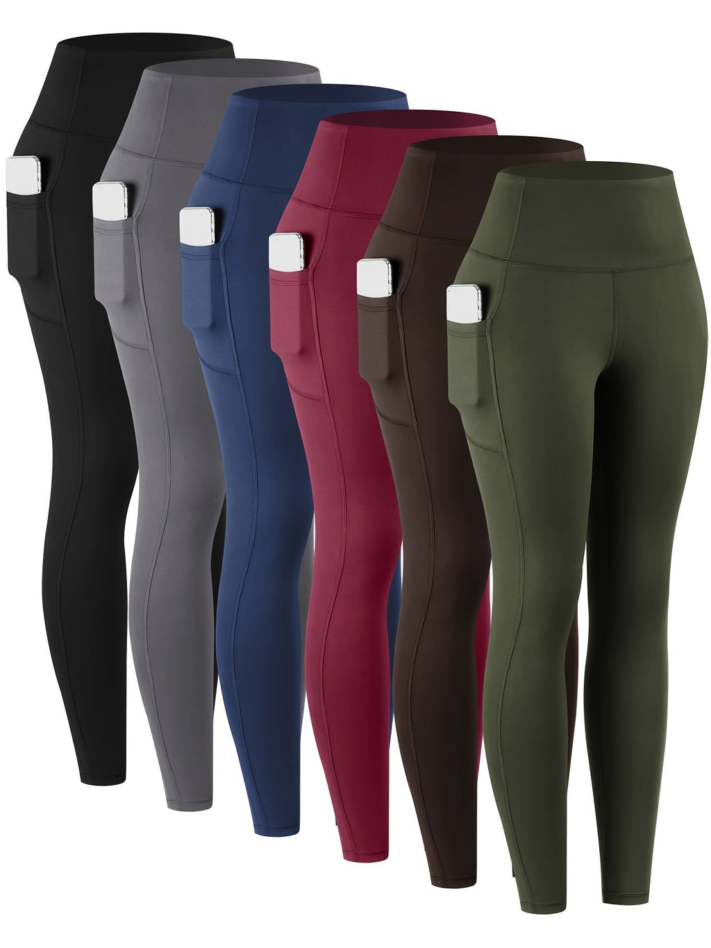High Waist Leggings with Pockets Women 6 Pack Buttery Soft Tummy Control Yoga Pants Multicolor Sets S-XXL