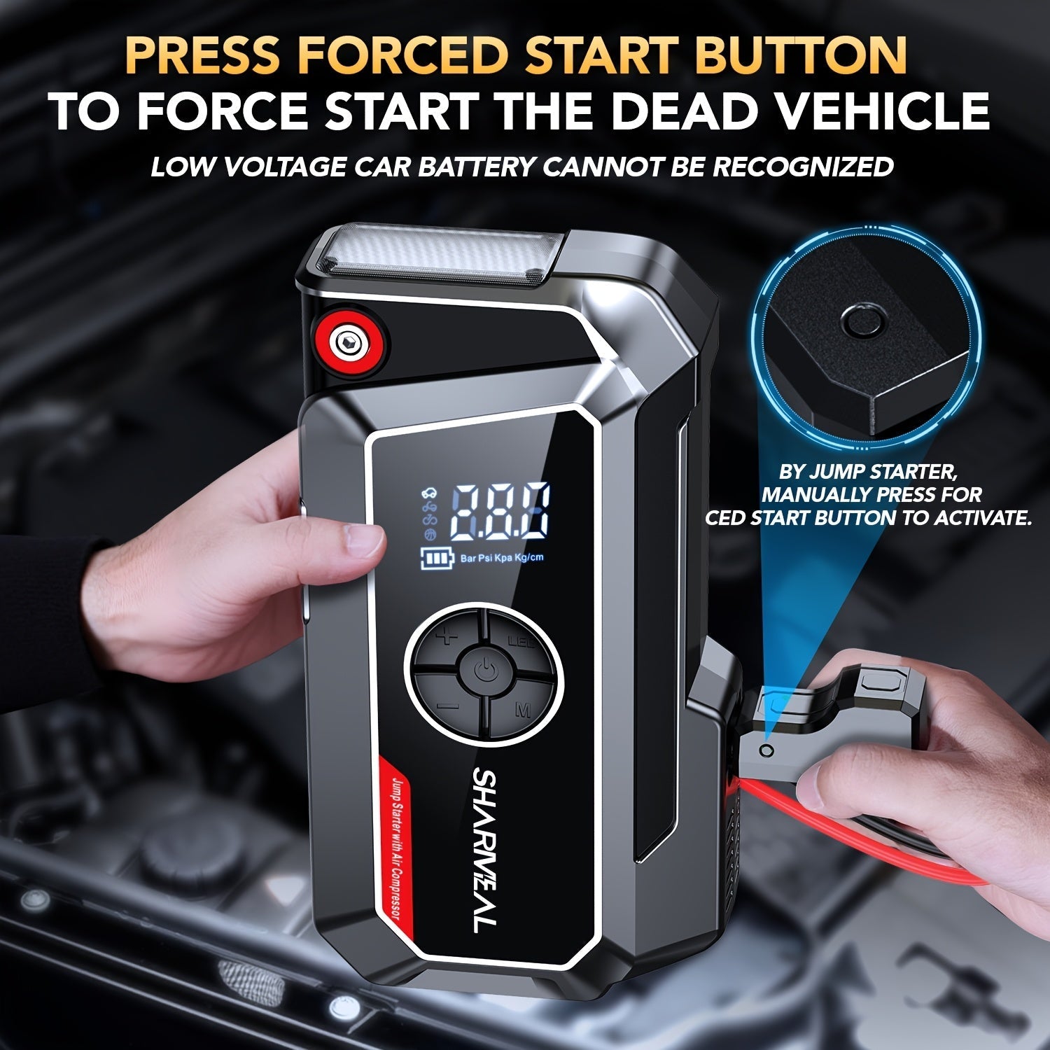 20000A Car Jump Starter with Air Compressor 18-in-1 Portable Power Pack – Smart Jumper Cables Quick Charge LED Light Large Display for All Gas & Diesel Engines, Emergency Car Battery Booster